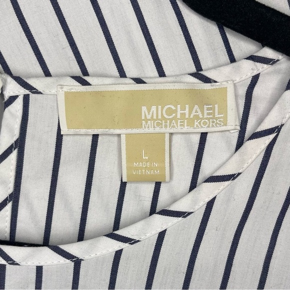 Michael Kors Bell Sleeve Blue and White Striped Blouse - Picture 4 of 5